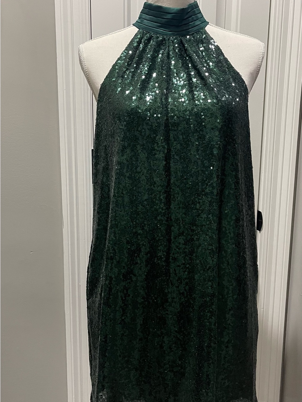 Emerald Sequin Halter Neck Evening Dress